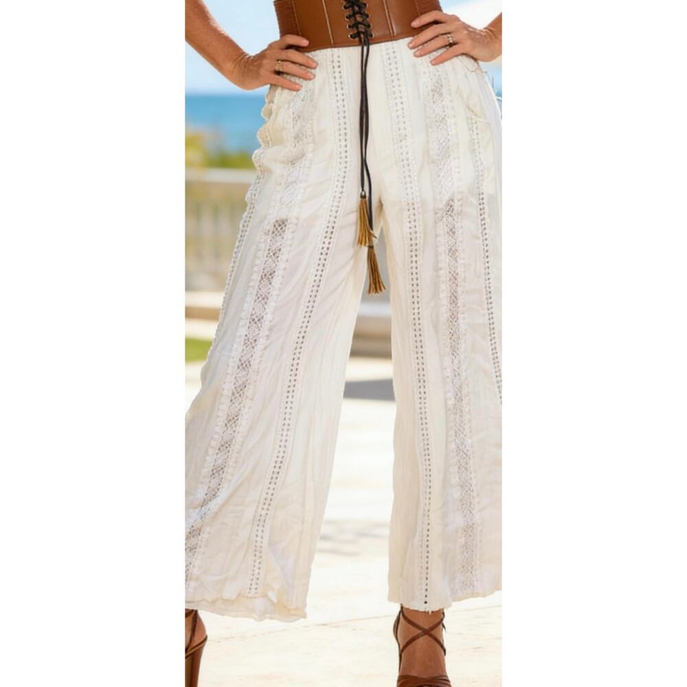 Altr'd States Boho Wide Leg Pants / Cream/Ivory and Tan Accent .
